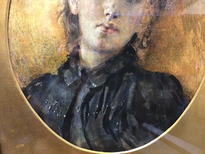 Lot 28 - Peter Leslie, watercolour portrait of a young woman, oval