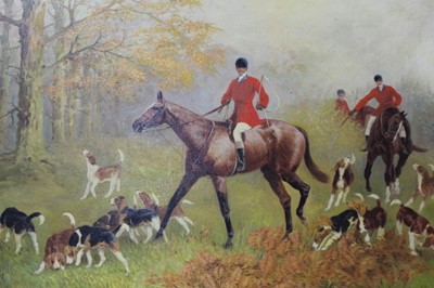 Lot 1171 - Edith Alice Simkins (1870-1949) oil on canvas, pair of hunting scenes 
NB these may be two works exhibited with the Ipswich Art Club - In 1942 'The Gay Sound of the Horn and the Hound', in 1943 an...