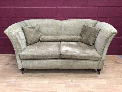Lot 335 - Edwardian sofa with green upholstery and similar armchair (2)
