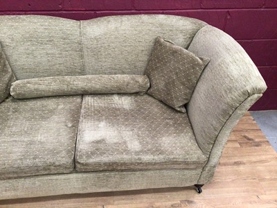 Lot 981 - Edwardian sofa with green upholstery and similar armchair (2)