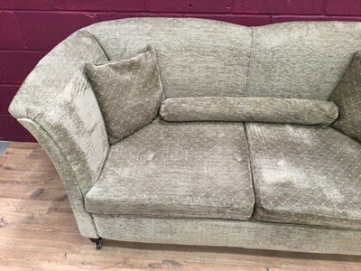 Lot 335 - Edwardian sofa with green upholstery and similar armchair (2)
