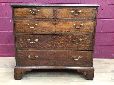 Lot 339 - 19th century oak chest of two shorts and three long draws on bracket feet