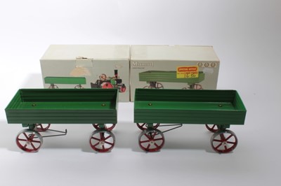 Lot 1610 - Mamod Steam Tractor TE1A.  Plus two Mamod Open Wagons and Mamod Lumber Wagon all boxed.