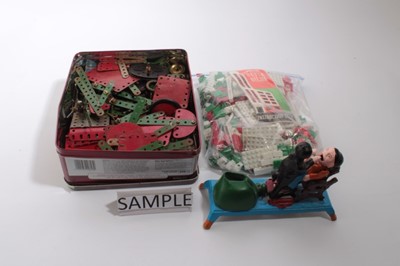 Lot 1611 - Selection of old Meccano, two boxed Bakyo sets, some loose Bayko and a modern mechanical Dentist money box.