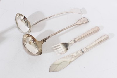 Lot 449 - Pair silver fish servers, together with two silver plated ladles