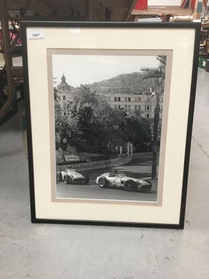 Lot 1887 - Rodolfo Mailander monochrome photograph of Fangio & Moss, Mercedes - Benz W196 at Monaco 1955, printed by Graham White, no. 53 of 100, mounted in glazed frame, image 38 x 27.5cm