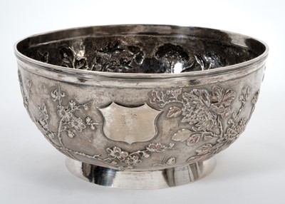 Lot 412 - 19th century Chinese Export silver bowl of circular form, with embossed floral decoration