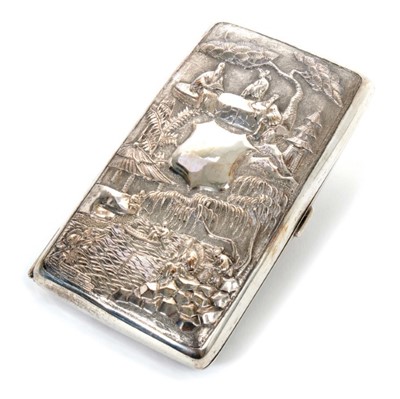 Lot 418 - Early 20th century Far Eastern white metal cigarette case of rectangular form