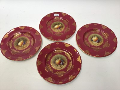 Lot 1032 - Set of four Copeland dishes, handpainted with fruit reserves by F Howard