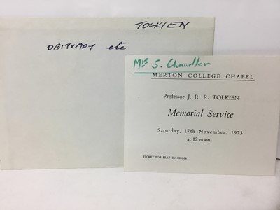 Lot 1474 - Of Tolkien interest - Entry ticket to the Memorial service for J. R. R. Tolkien, Merton College Chapel, Saturday 17th November 1973