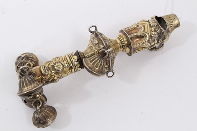 Lot 437 - Georgian silver gilt baby's rattle, with scroll and floral decoration