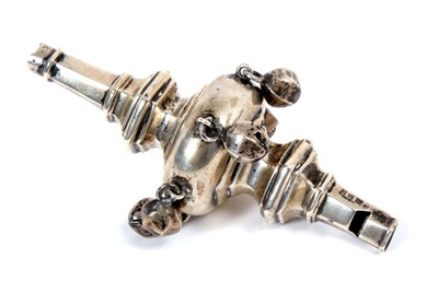 Lot 429 - Early 19th century baby's rattle of plain form, with whistle and suspension ring