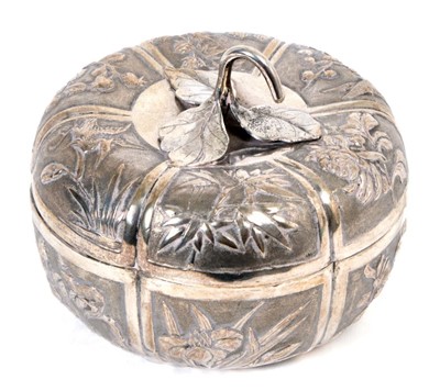 Lot 430 - Late 19th/early 20th century Chinese white metal box, modelled in the form of an apple