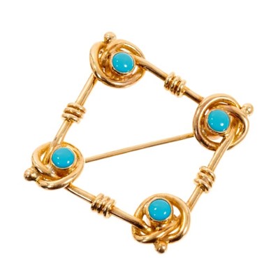 Lot 591 - Victorian style 18ct gold and turquoise brooch