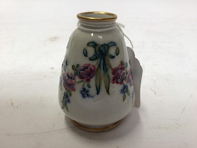 Lot 1000 - Early William Moorcroft MacIntyre late Florian ware miniature vase with tube lined ribbon and floral festoons, painted signature and printed mark to base, pattern number M2638. Height approximately...