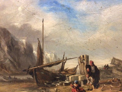 Lot 218 - 19th century oil on panel coastal scene