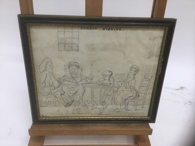 Lot 279 - After Henry William: Bunbury (1750-1811)  pen and ink sketch - Sunday Evening (copy after the engraving by the same name)