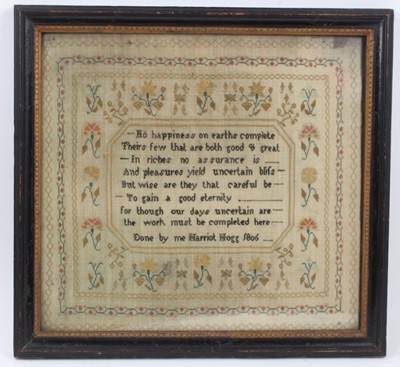 Lot 850 - George III sampler by Harriot Hogg, 1806