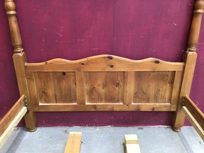 Lot 380 - Victorian-style pine four poster bedstead with turned columns and slatted base, 5'1" wide
