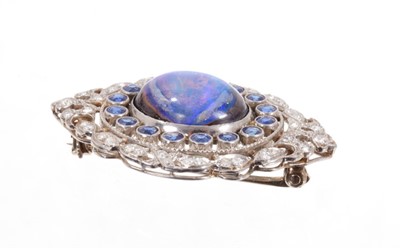 Lot 583 - Fine Edwardian black opal sapphire and diamond oval plaque brooch