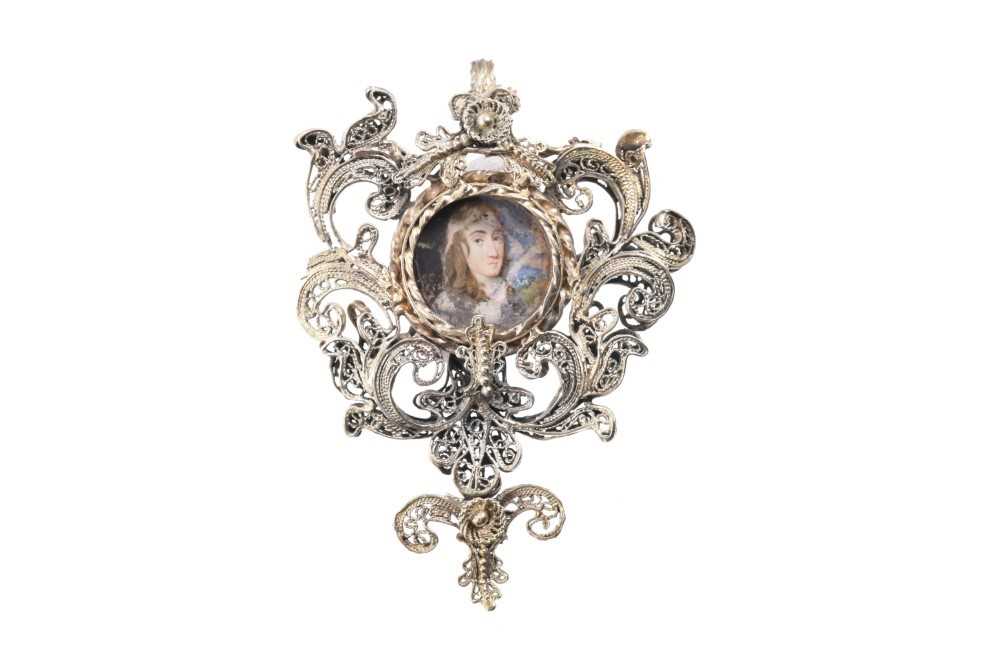 Lot 1003 - Samuel Cooper (1609-1672) miniature portrait on ivory dated 1655 in silver gilt filigree frame