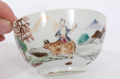 Lot 114 - Small collection of 18th century Chinese famille rose porcelain, including three saucers, a tea bowl, an armorial cup and a further bowl (6)
