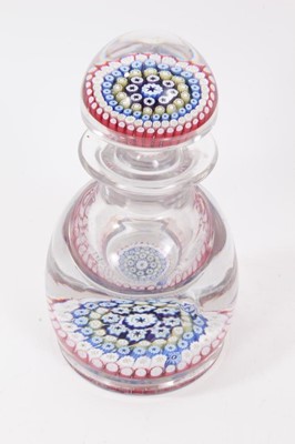 Lot 117 - Three English millefiori cane paperweights / inkwells and stoppers, one dated 1976, 15.5cm to 17.5cm high