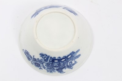 Lot 119 - Late 18th century English blue and white porcelain patty pan, probably Caughley, printed with two Chinoiserie scenes, pattern inside the rim, 9.75cm diameter