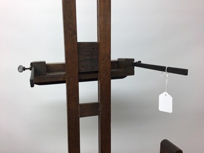 Lot 1478 - A large late 19th century Rowney artist's easel - indistinctly stamped London Artists Colourmen, Made in England on the upper restraint