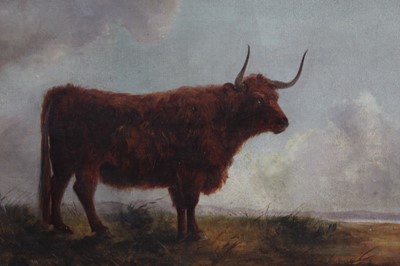 Lot 1135 - Victorian oil on canvas of a bull at dawn