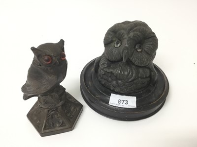 Lot 873 - Two Victorian spelter owl inkwells