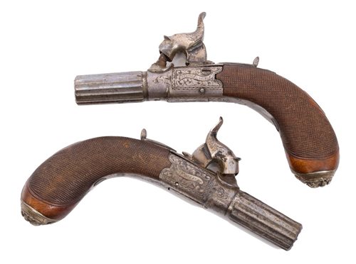 Lot 36 - Fine pair of George IV percussion muff pistols,...