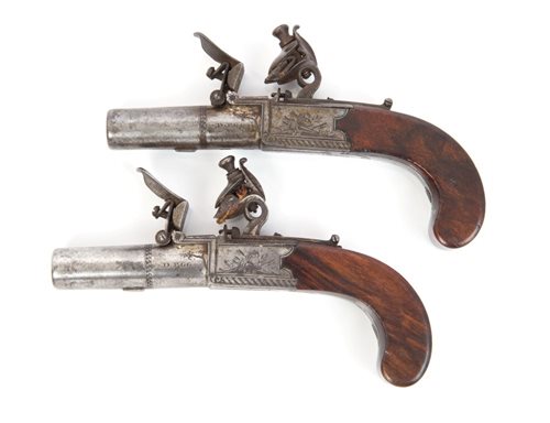 Lot 40 - Fine pair early 19th century flintlock pocket...