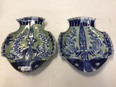 Lot 1036 - Pair of late 19th century Japanese pottery fish shape plates