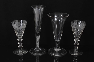 Lot 131 - Early/mid 19th century oversized trumpet ale glass with air twist stem, and a similar glass with tear stem, 20cm and 24cm high