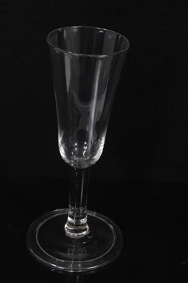 Lot 132 - Seven Georgian drinking glasses, including an air twist stem glass, three plain stem, two faceted stem  and one with an etched bowl, 12cm to 18.5cm high
