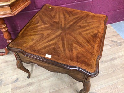 Lot 370 - Italian inlaid marquetry table, low coffee table of square form with draw and a mirror (3)