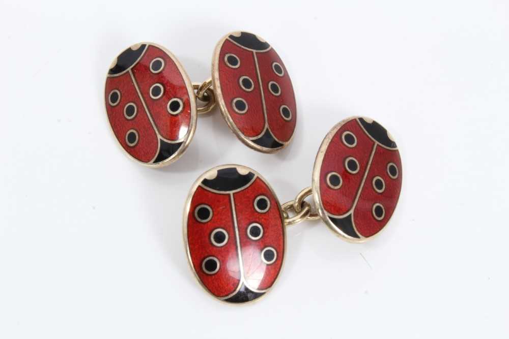 Lot 24 - Pair silver gilt enamelled ladybird cufflinks