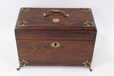 Lot 852 - Late 18th century Colonial padouk wood tea caddy with brass mounts and two tinware caddies fitted