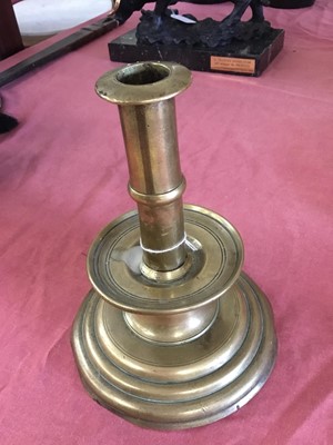 Lot 979 - Rare 17th century brass trumpet form candlestick