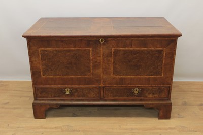 Lot 1480 - 18th century burr walnut and feather banded mule chest