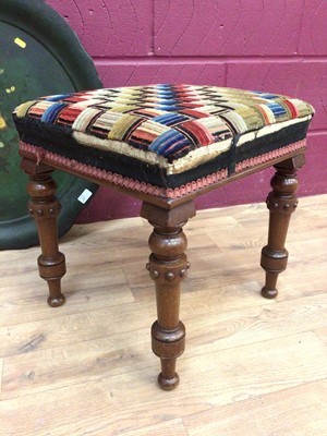Lot 303 - Victorian stool on turned mahogany legs and a Victorian paper mache tray