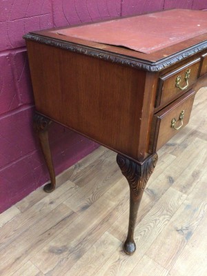 Lot 308 - Kneehole desk with tooled leather top, five drawers on cabriole legs