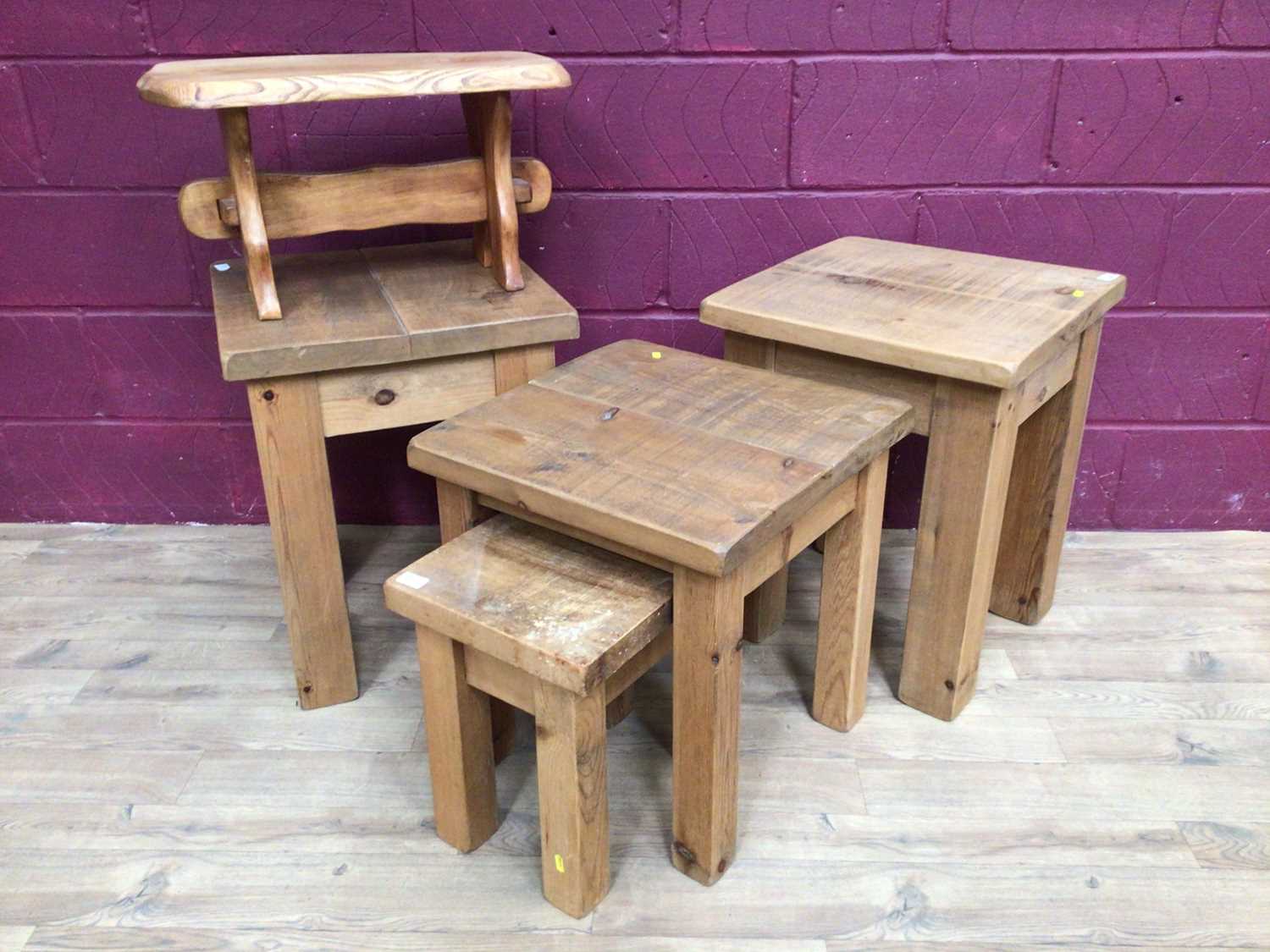 Lot 358 - Three light oak occasional tables and one other