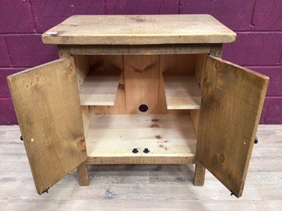 Lot 357 - Light oak cabinet, pine television stand and a pine magazine rack