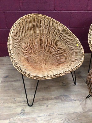 Lot 361 - Pair of rattan chairs on metal legs and a similar occasional table