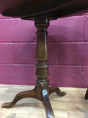 Lot 301 - Georgian mahogany tilt top wine table, oak two tier torchere with spiral twist supports and an oak folding cake stand