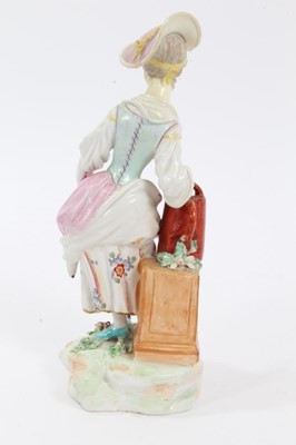 Lot 159 - Pair of Derby figures of gardeners, c.1800, emblematic of water and earth, the man holding a spade and potted plant, the woman resting her watering can on a fountain, 19cm high
