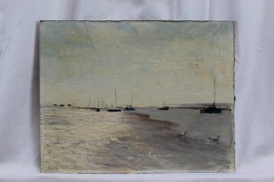 Lot 1069 - Fid Harnack, oil on board, West Mersea, Low water, signed and inscribed as titled verso