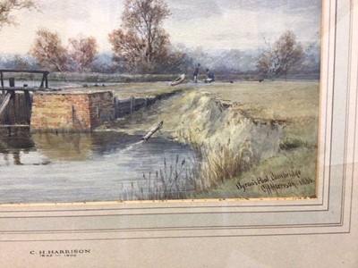 Lot 21 - Charles Harmony Harrison (1842-1902) watercolour 'Byrons Pool, Cambridge, signed and inscribed